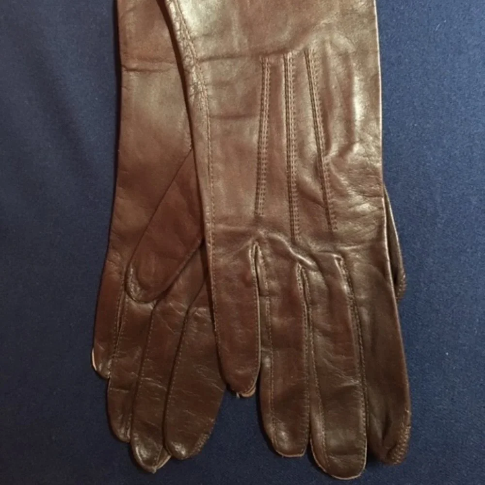 Vintage Dark Brown Leather Thin Dressy Gloves XS 6.5 Petite